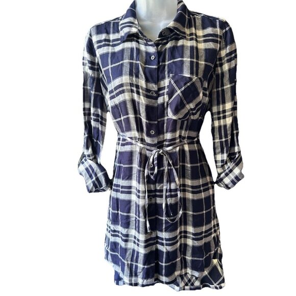NEW Motherhood Maternity Plaid Shirt Dress Women's Size Small Blue Soft Flannel - Picture 3 of 9